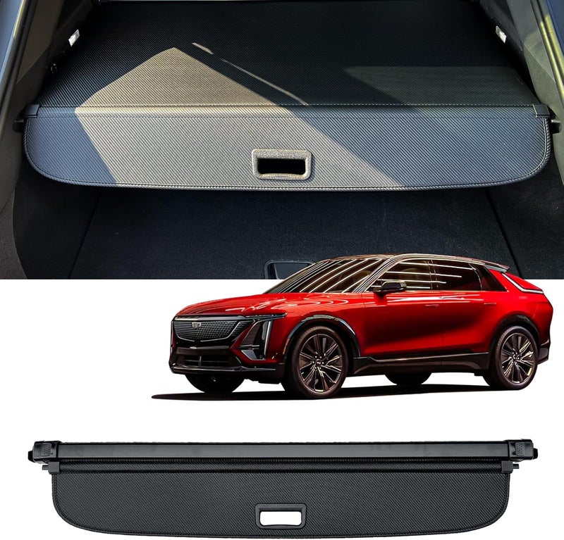 AUXKO Retractable Cargo Cover for 2025 2024 2023 Cadillac Lyriq, Carbon Fiber Trunk Cover Luggage Security Shade Cover Shielding Shade Anti-Peeping Luggage Privacy Screen with 4PCS Headrest Hooks - Image 1